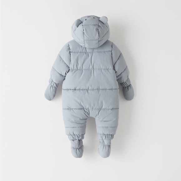 Zara infant bear hood quilted romper NWT - Picture 3 of 4